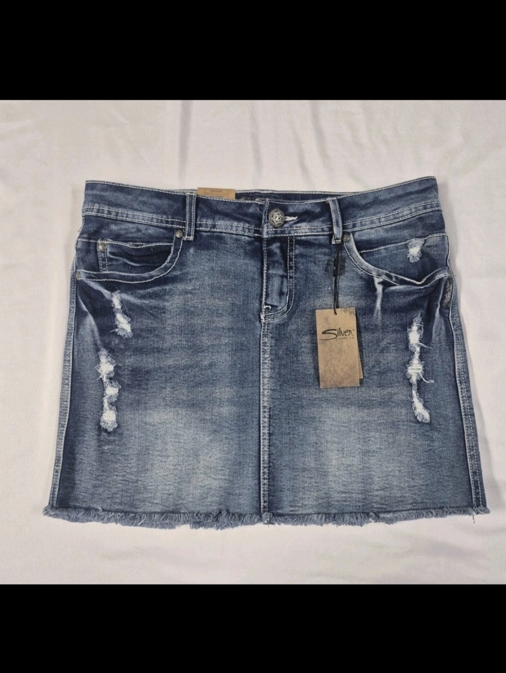 Silver Jeans Skirt Womens 16 Blue Candice Denim Mini Mid Rise Distressed Y2K NWT